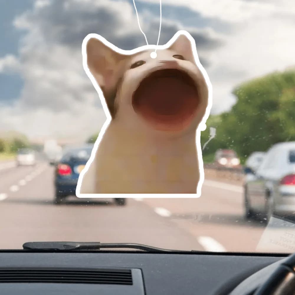 Yawning Cat Car Perfume Hook: design with fun expression, suspension for mirror air intake, lasting fragrance
