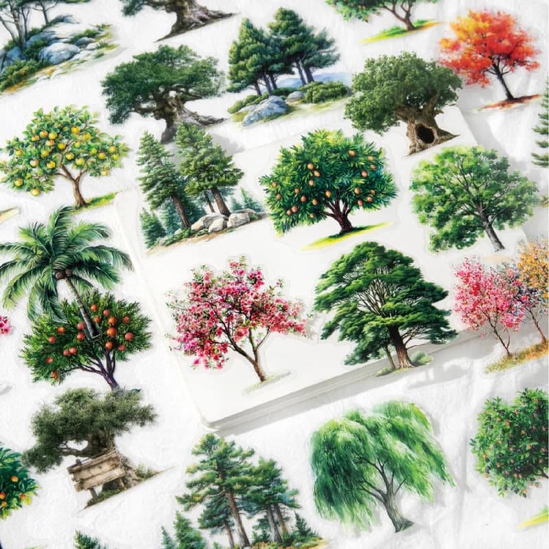 30 Pezzi Adesivi PET Serie Foresta Romantica, Tema Paesaggio Boscoso, per Scrapbook, Diario, Quaderno, Decorazioni Fai-da-Te