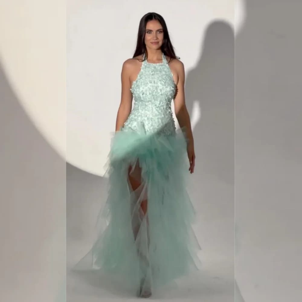Abiti corti a trapezio con paillettes applicati in rete personalizzati Occasioni su misura Festa formale in stile moderno