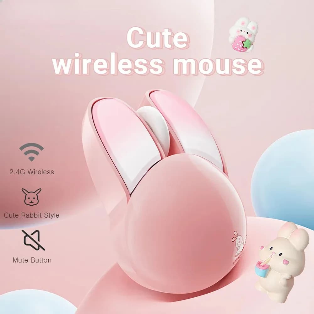 Mouse silenzioso wireless 2.4G Simpatico coniglio rosa Mouse USB per computer portatile leggero ed ergonomico 1200 DPI per PC portatile da ufficio Mac