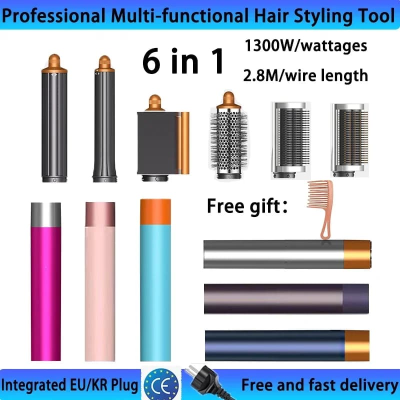 Multi styler 6IN1, alta potenza da 1300 W, combina funzioni di asciugatura, lisciatura e arricciatura, adatto per uso domestico e in salone