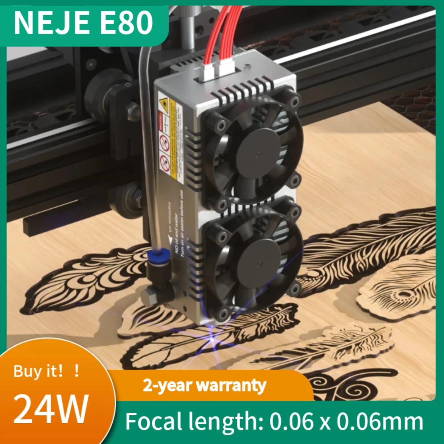 Professional 24W CNC Laser Module Kit, 450nm Blue Light Engraver for Wood, Leather, Metal, Intelligent TTL Control with Safety Protection
