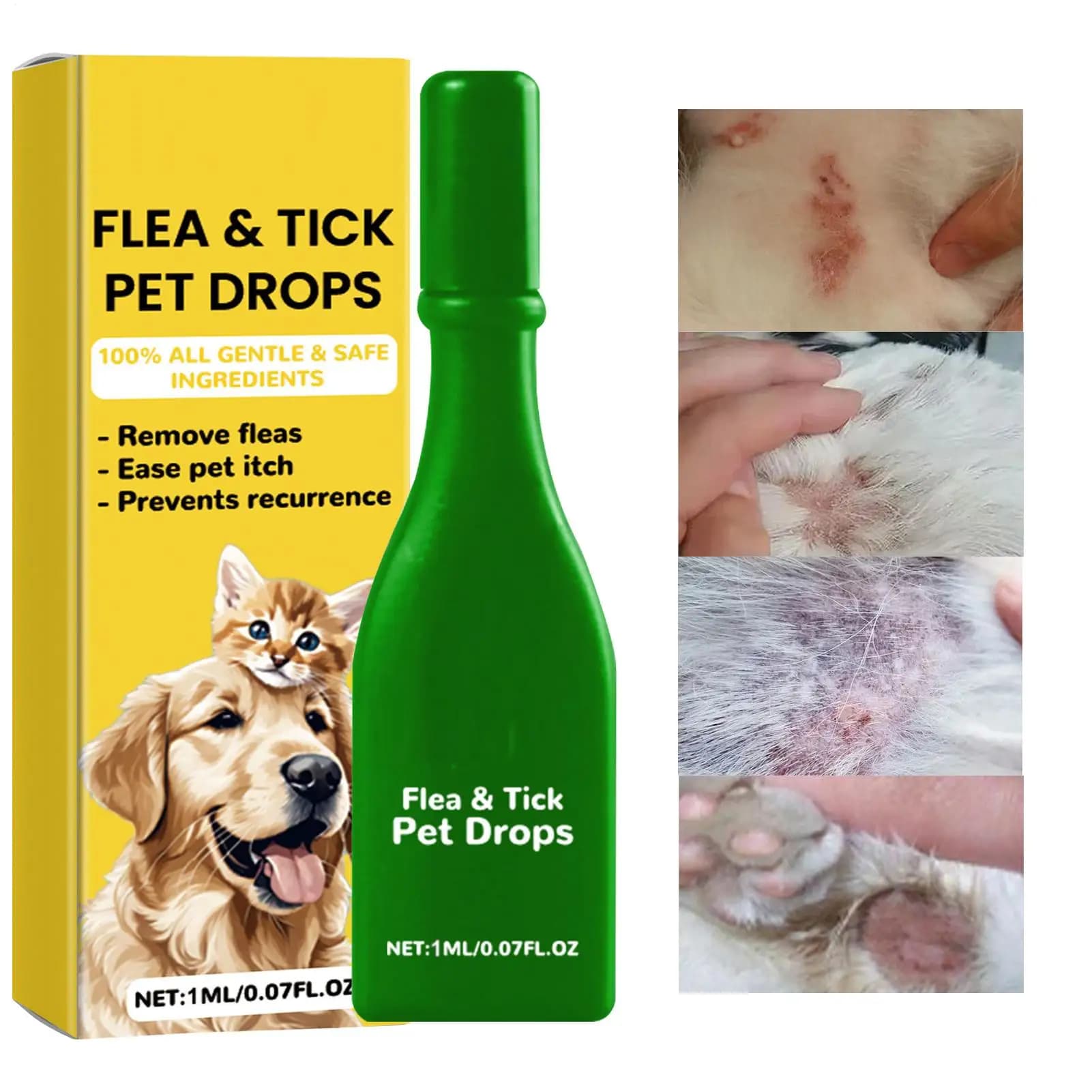 Spray Antiparassitario Esterno per Animali Domestici 50ml con Strumento di Rimozione, Sollievo dal Prurito Cutaneo, Liquido a Lunga Durata per la Pulizia di Cani e Gatti
