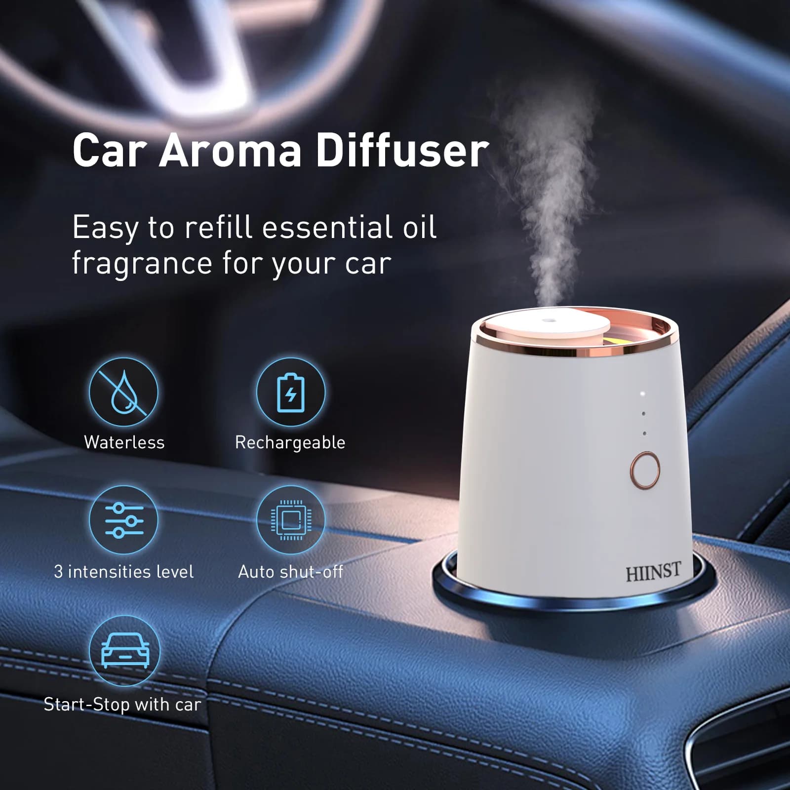 HIINST Aroma Essential Oil Diffuser With Start-Off Function Rechargeable Car Deodorant USB 9 Colorful Lights Scent sprayer