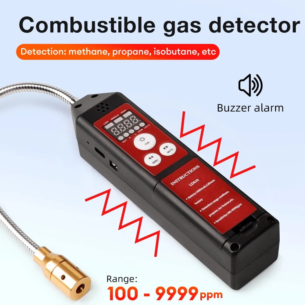 Gas Leak Detector Analyzer Methane CH4 C3H8 H2 Rechargeable Combustible Gas Natural Tester LCD Screen Sound and Light Alarm