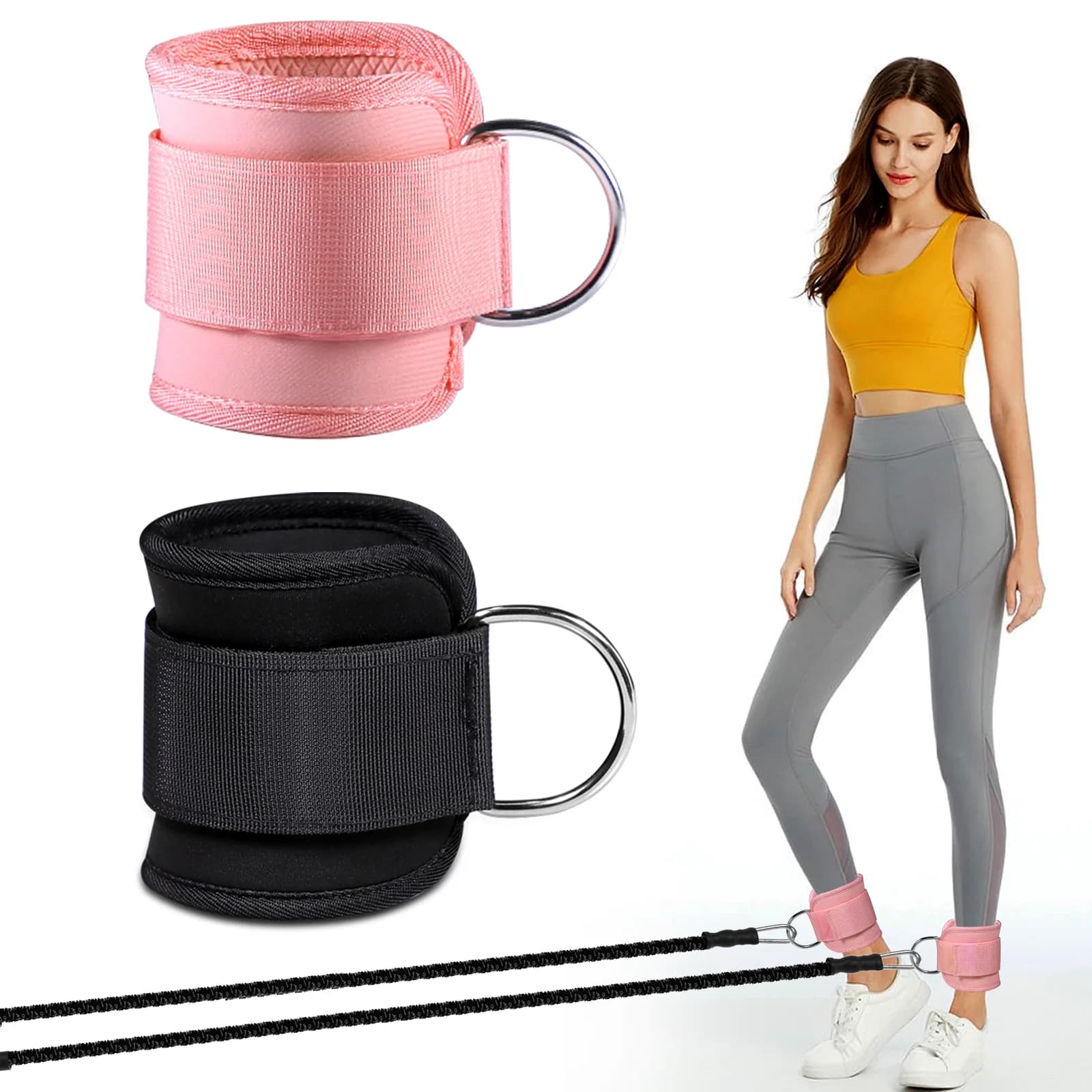 1 pz comodi polsini imbottiti regolabili alla caviglia cinturini imbottiti in Neoprene D-Ring Glute Kickback per esercizi di glutei
