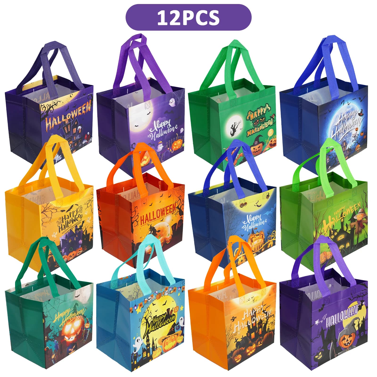 12pcs, Halloween Gift Bags, Reusable Christmas Tote Bags with Handles, Non Woven Halloween Gift Bags for Halloween Party Favor