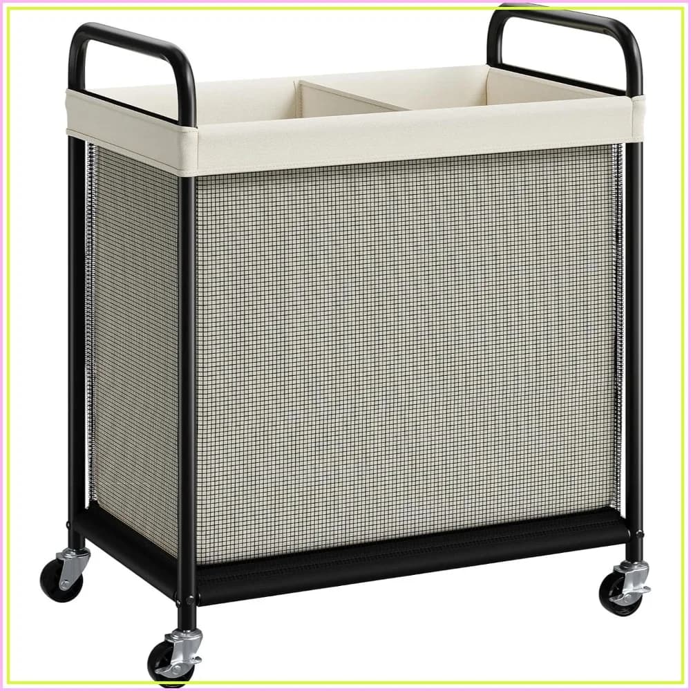 100L Rolling Laundry Sorter 2 Section with Removable Liner Bags, Clothes Hamper Cart on Wheels with Metal Handle for Laundry Room