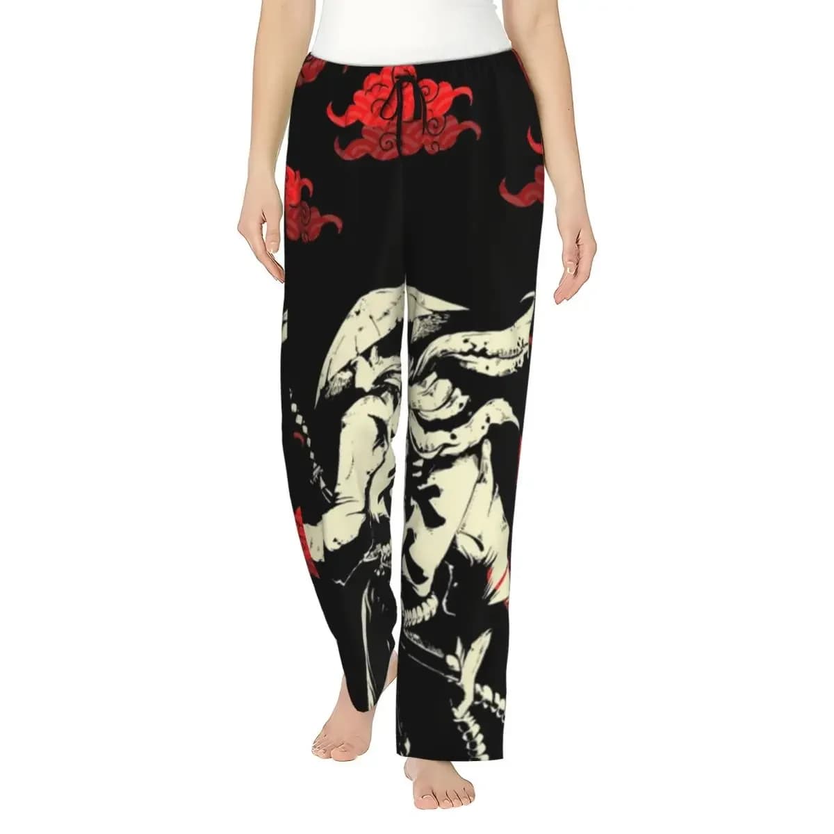 Custom Red Cloud Japanese Samurai Warrior Anime1 Women Pajama Pants Lounge Sleep Sleepwear Bottoms with Pockets