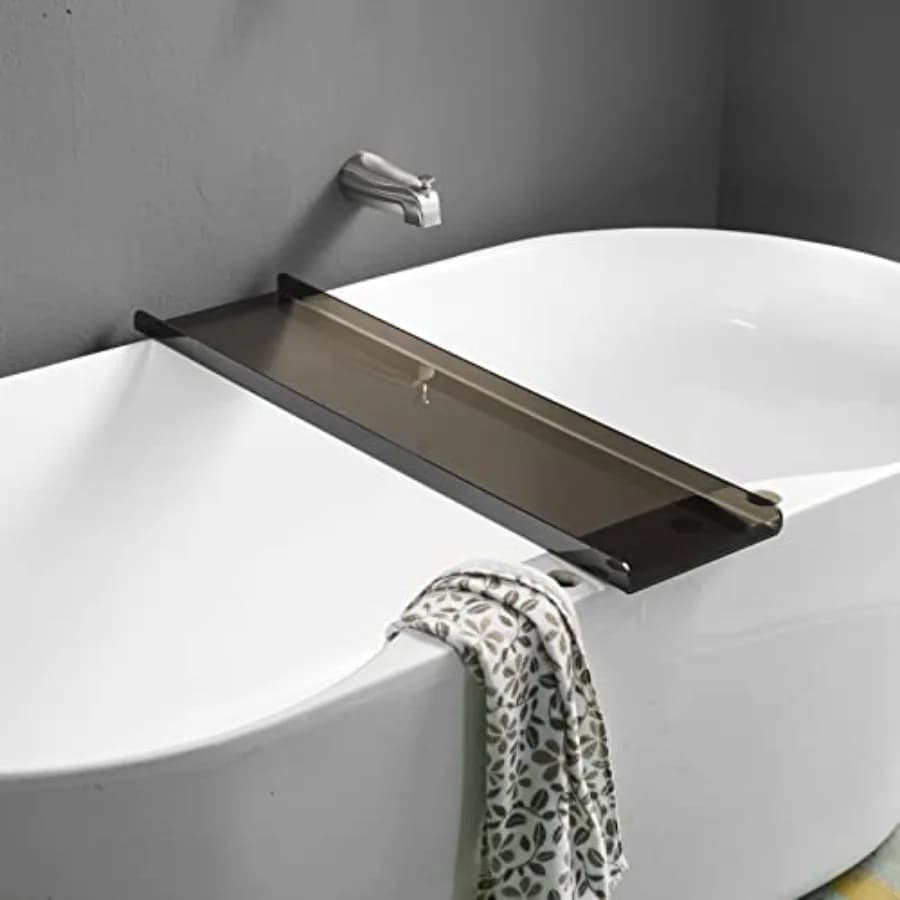 Vassoio Portaoggetti per Vasca da Bagno Nero, Mensola Organizer Lusso per Bagno, Porta Tablet, in Acrilico