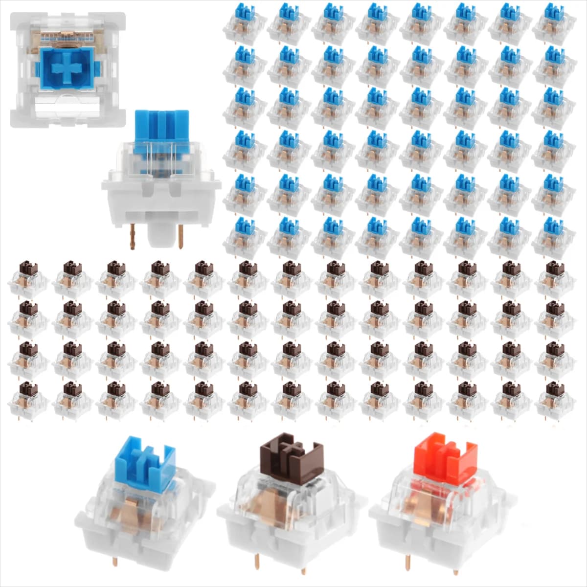 20-100 Pieces Switch for Red Blue Mechanic Keyboard Custom Hot-Swappable to 3 Pins with Cross Stem for Mechanical Keyboard