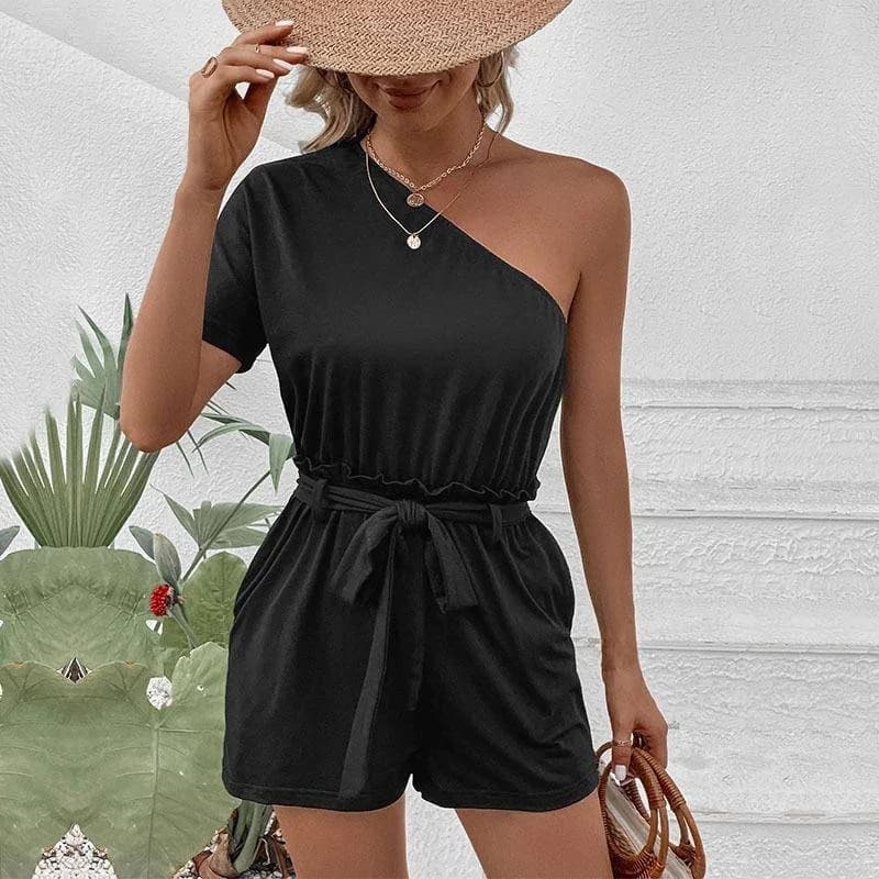 Summer 2024 New Women's Casual Shoulder Pure Color Dress Shorts Cross-Border Fashion Short Pants Polyester Fabric mid Waist