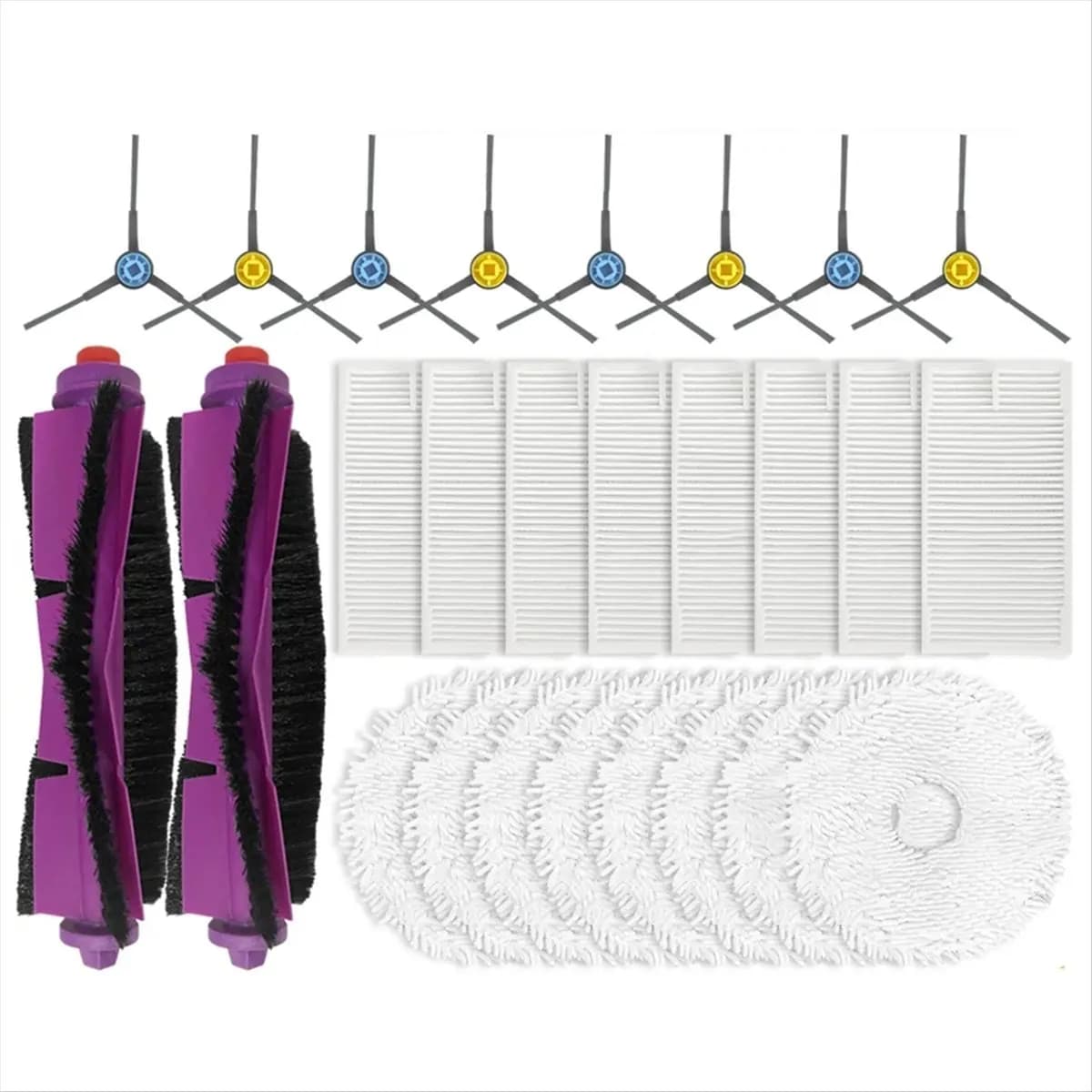 Set di accessori B69A compatibile con le parti del robot aspirapolvere Obode P8: spazzola principale, spazzola laterale, filtro e panno.
