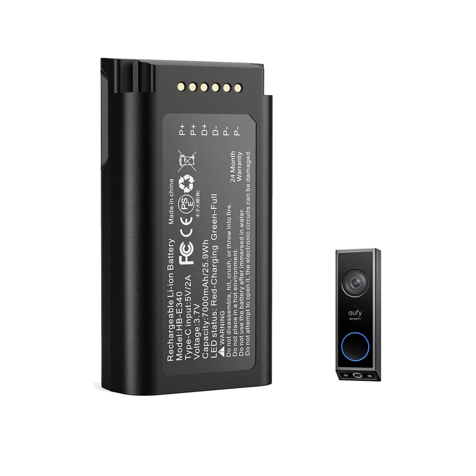 Batteria al litio ricaricabile da 7000 mAh per batteria sostitutiva compatibile con campanello video Eufy E340 per Eufy Security E340