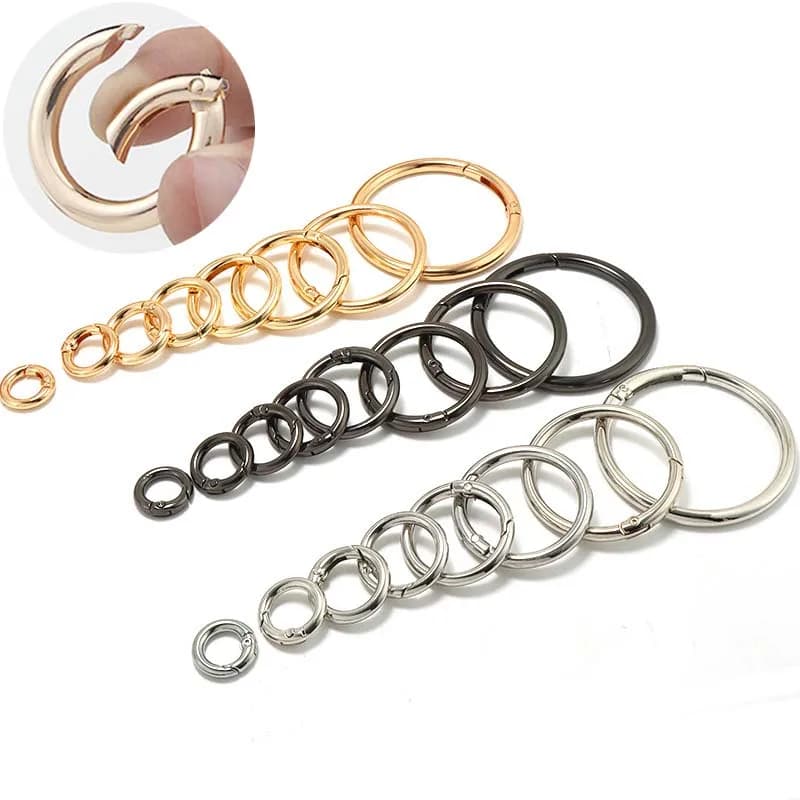 10 Pieces 11-38mm Metal Spring Mosques, Openable O Rings, Round Slitting Hooks, Clips for Bags, DIY Accessories for Jewelry and Bags