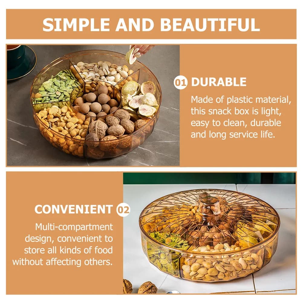 Contenitore in Plastica per Frutta con Scomparti, Vassoio per Snack, Scatola per Conservare Frutta Secca e Caramelle, Ideale per Noci