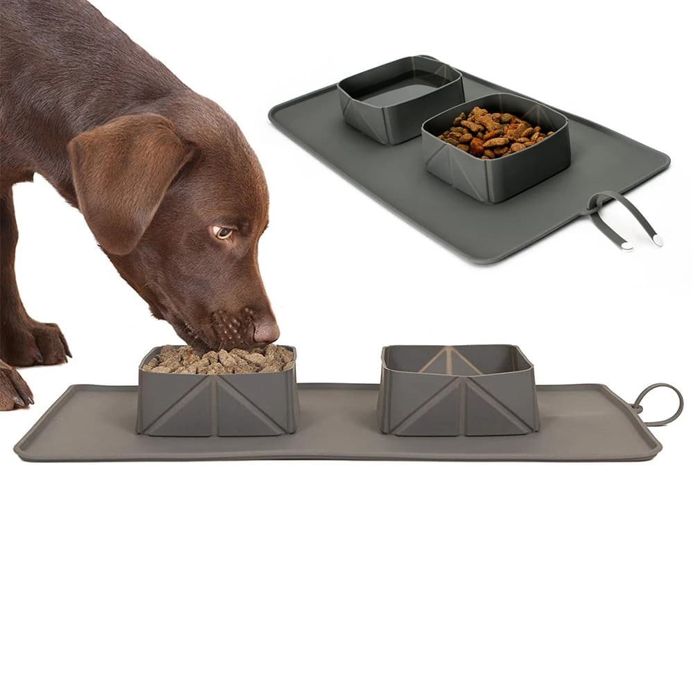 Ciotola per animali portatile Ciotole per cani pieghevoli in silicone da viaggio all'aperto Contenitore per acqua per alimenti per cuccioli Alimentazione Doppi ciotole Piatti per mangiatoia per cani