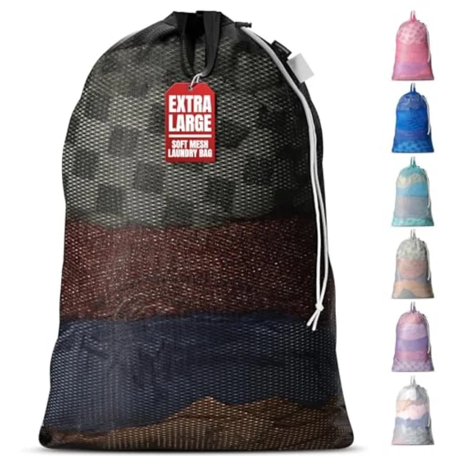 Mesh Laundry Bag 24 x 36 Inch - Extra Large Heavy Duty Bag with Handles and Shoulder Strap, Breathable, Machine Washable for Do