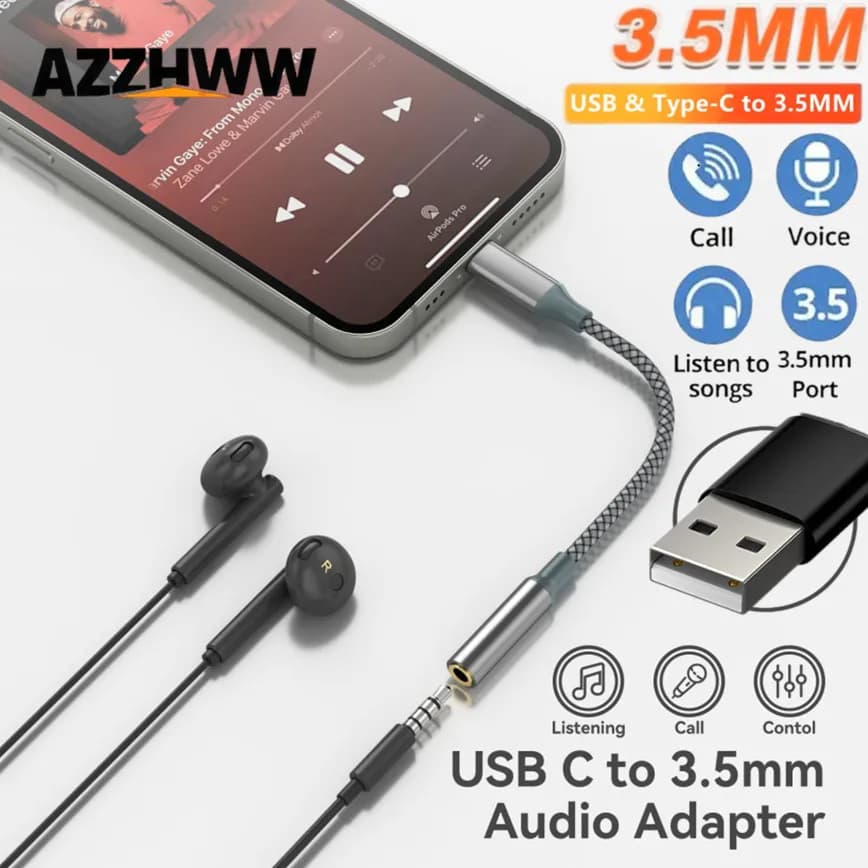 Cavo Audio Type-C e USB a Aux, Adattatore Jack Femmina da 3,5mm per Cuffie e Altoparlanti, Compatibile con Laptop, iPad, MacBook
