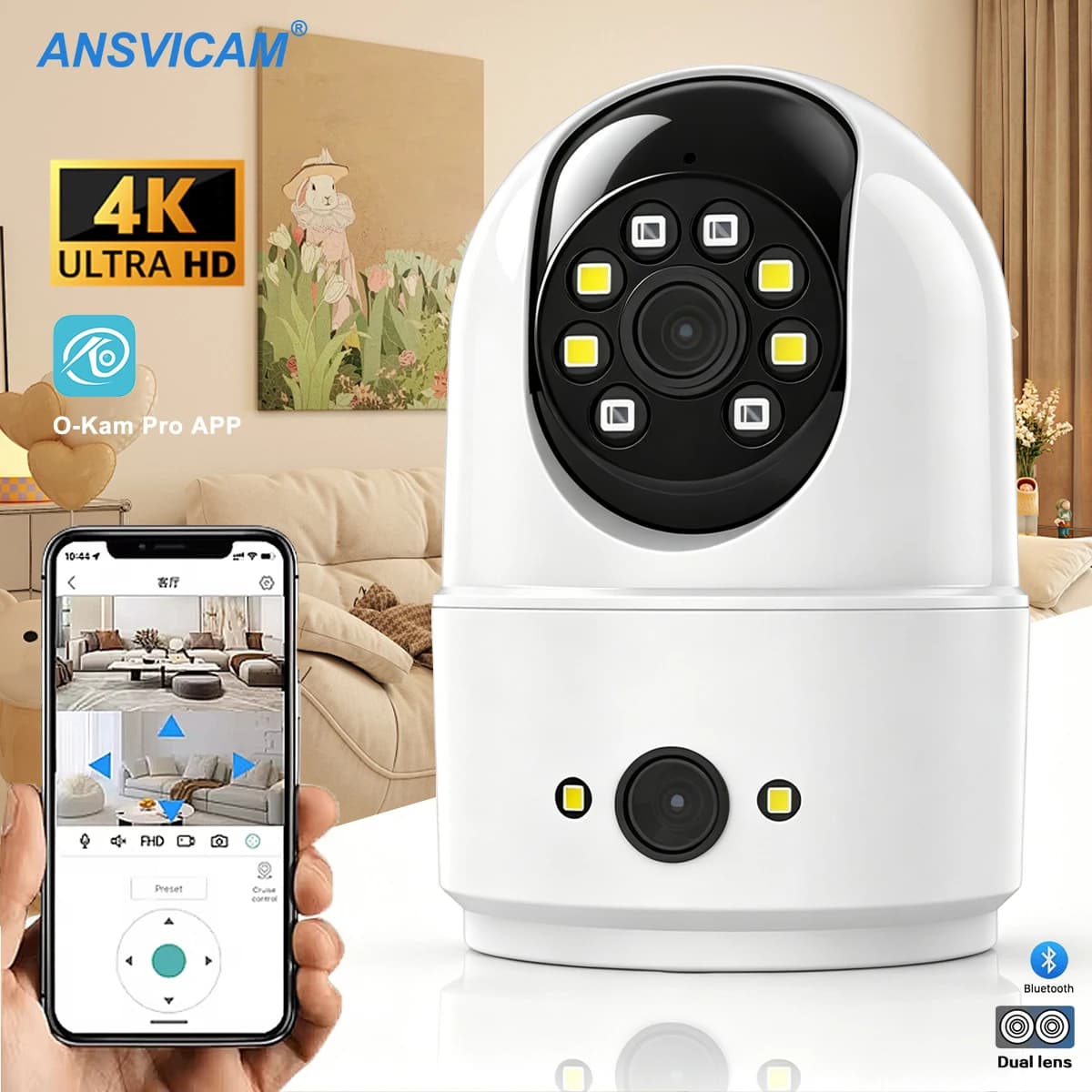 Telecamera Monitor per Bambini a Doppio Schermo 8MP - Videocamera di Sicurezza WiFi PTZ per Interni con Audio Bidirezionale, Sorveglianza CCTV per Casa