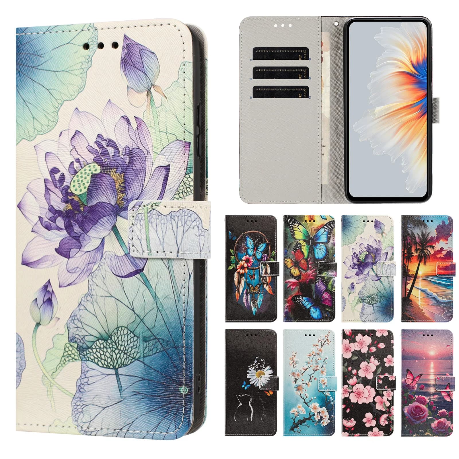 Phone Case Funda for iPhone 17 16 15 14 13 12 11 Pro Max 17E 16E 15 Plus 7 8 X Cases 3D Flower Leather Wallet Flip Cover Strap