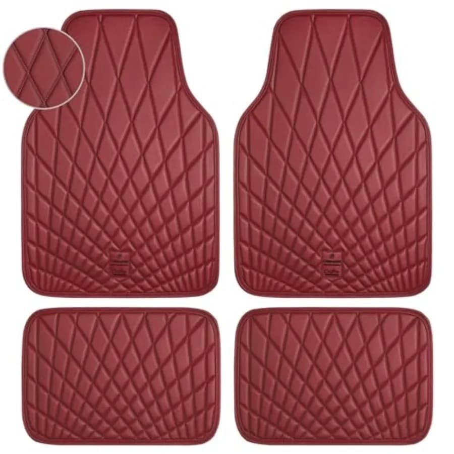 Tappetini per Auto in Ecopelle di Lusso, Impermeabili per Tutte le Stagioni, Set Completo Antiscivolo, Tappetini Automobilistici Deluxe Universali