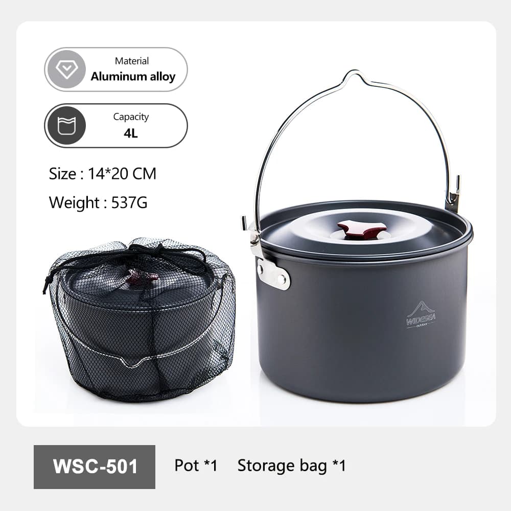 Widesea Hard Anodized Aluminum Camping Pot 4L Compact Outdoor Cookware with Carry Bag Ultralight for Backpacking Hiking Picnic
