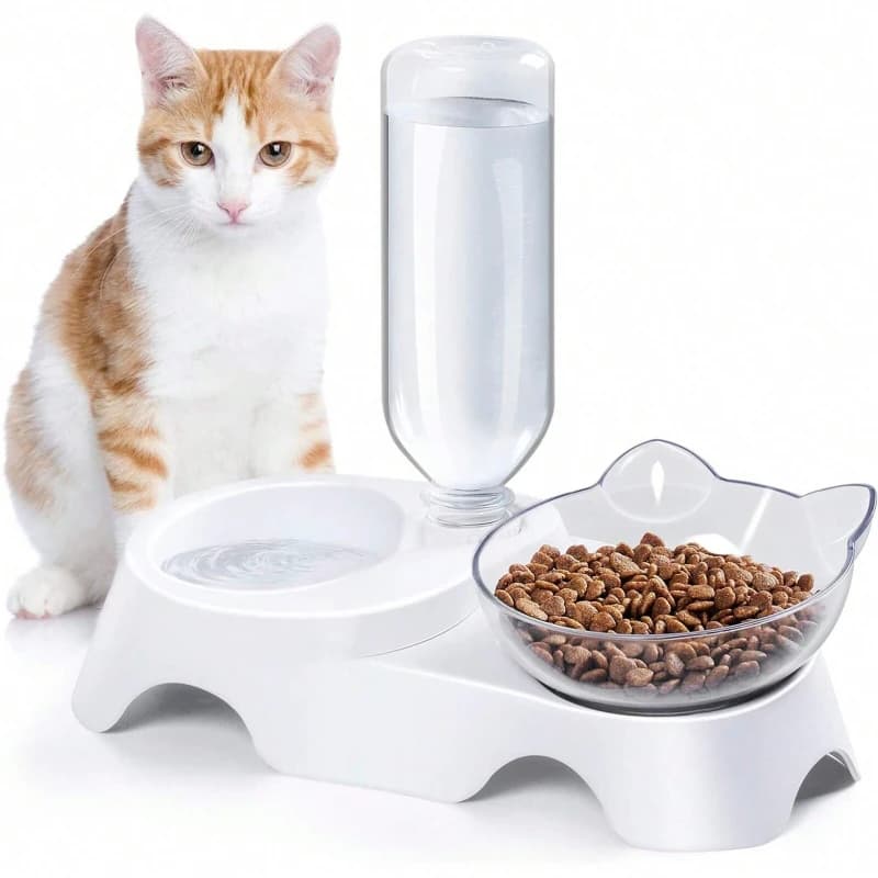 Set di 2 Ciotole per Cani e Gatti con Bottiglia d'Acqua Automatica per Cani e Gatti di Taglia Piccola o Media