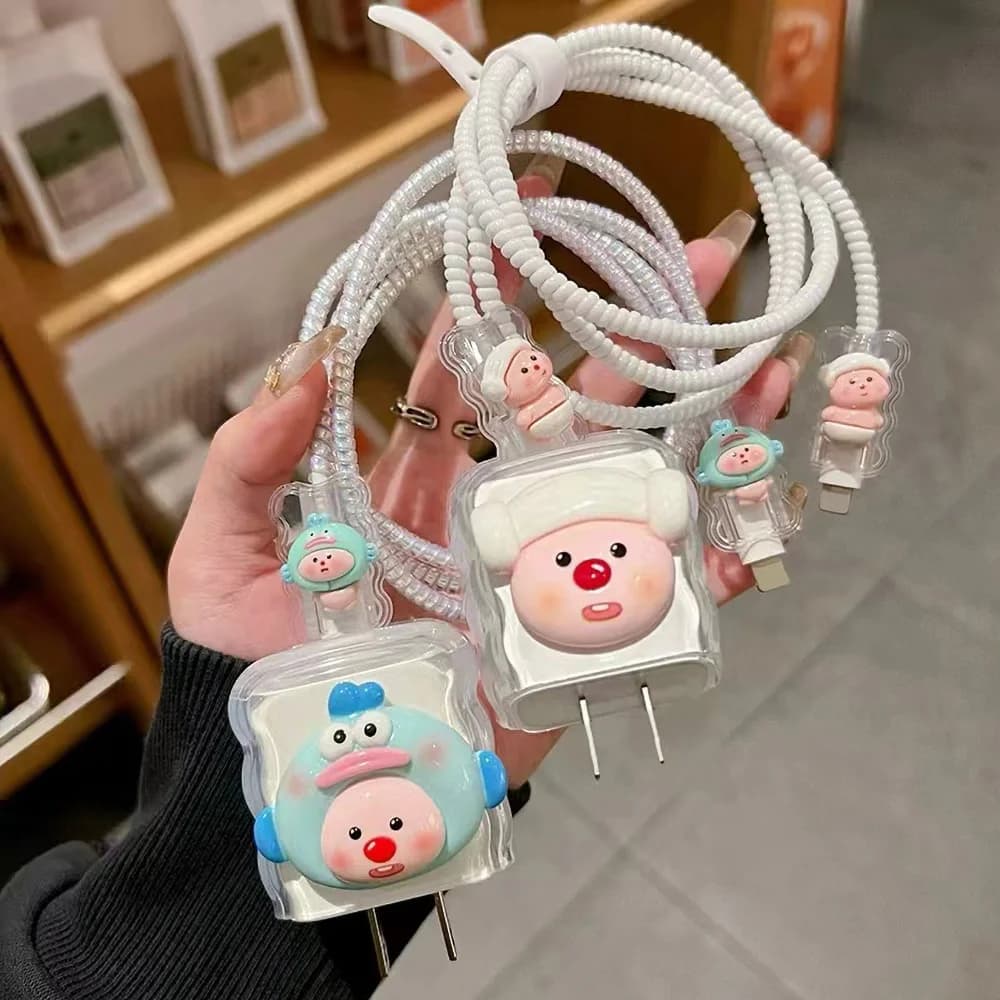 For IPhone 11 16 13 14 15 18W 20W Protection Cover Sleeve Accessories Cute 3D Soft Charger Case Phone Wire Cord Organizers