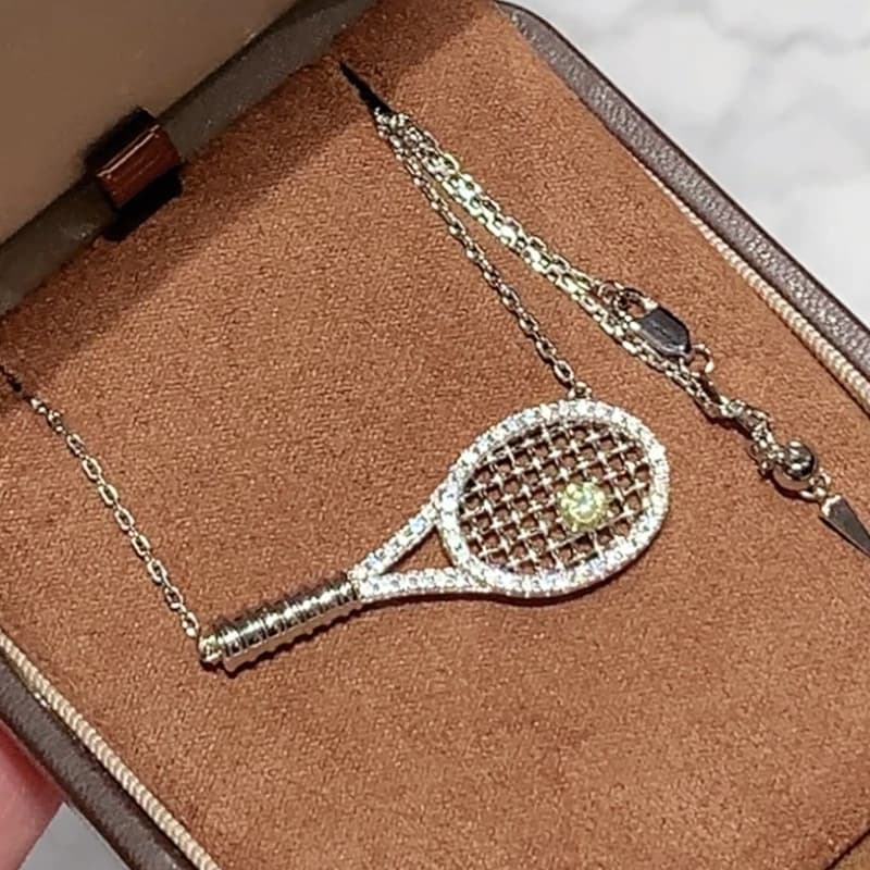 Nuova Collana o Bracciale Trendy in Argento Sterling 925 con Zirconi e Diamanti ad Alto Contenuto di Carbonio a Forma di Racchetta da Tennis, Gioielli Raffinati