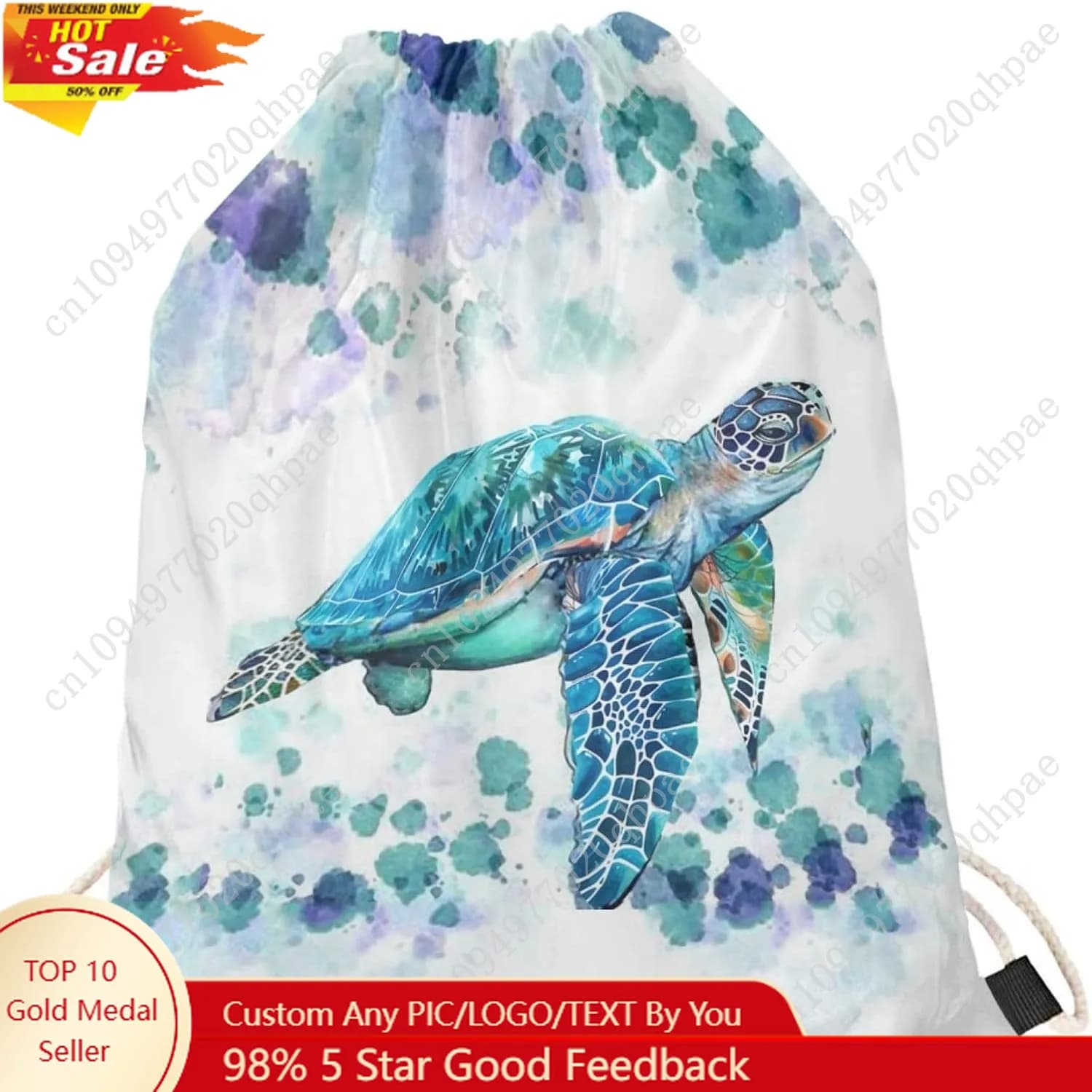 Upetstory Zaino con coulisse tartaruga marina per regali per ragazze, borse con coulisse per donne e bambini, borsa con tracolla spessa, confezione da viaggio per la scuola