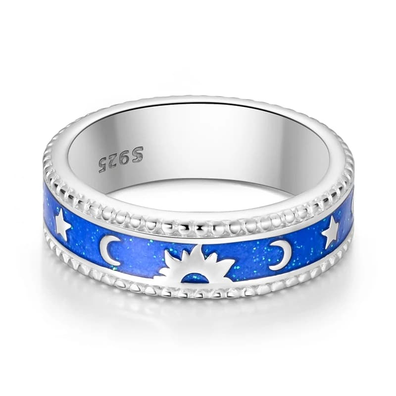 Original 925 sterling silver ring with bright star and moon for women and girl jewelry, birthday anniversary gifts