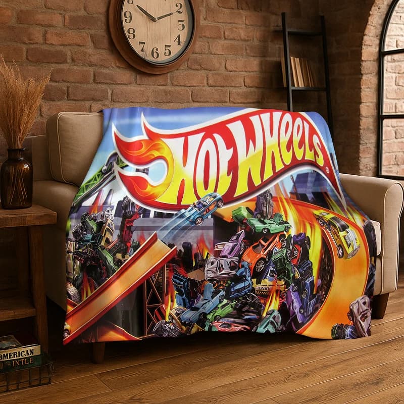 Coperta in flanella con auto da corsa H-Hot Wheels, morbida e calda, per camera da letto, soggiorno, letto, viaggi, campeggio, picnic, bambini