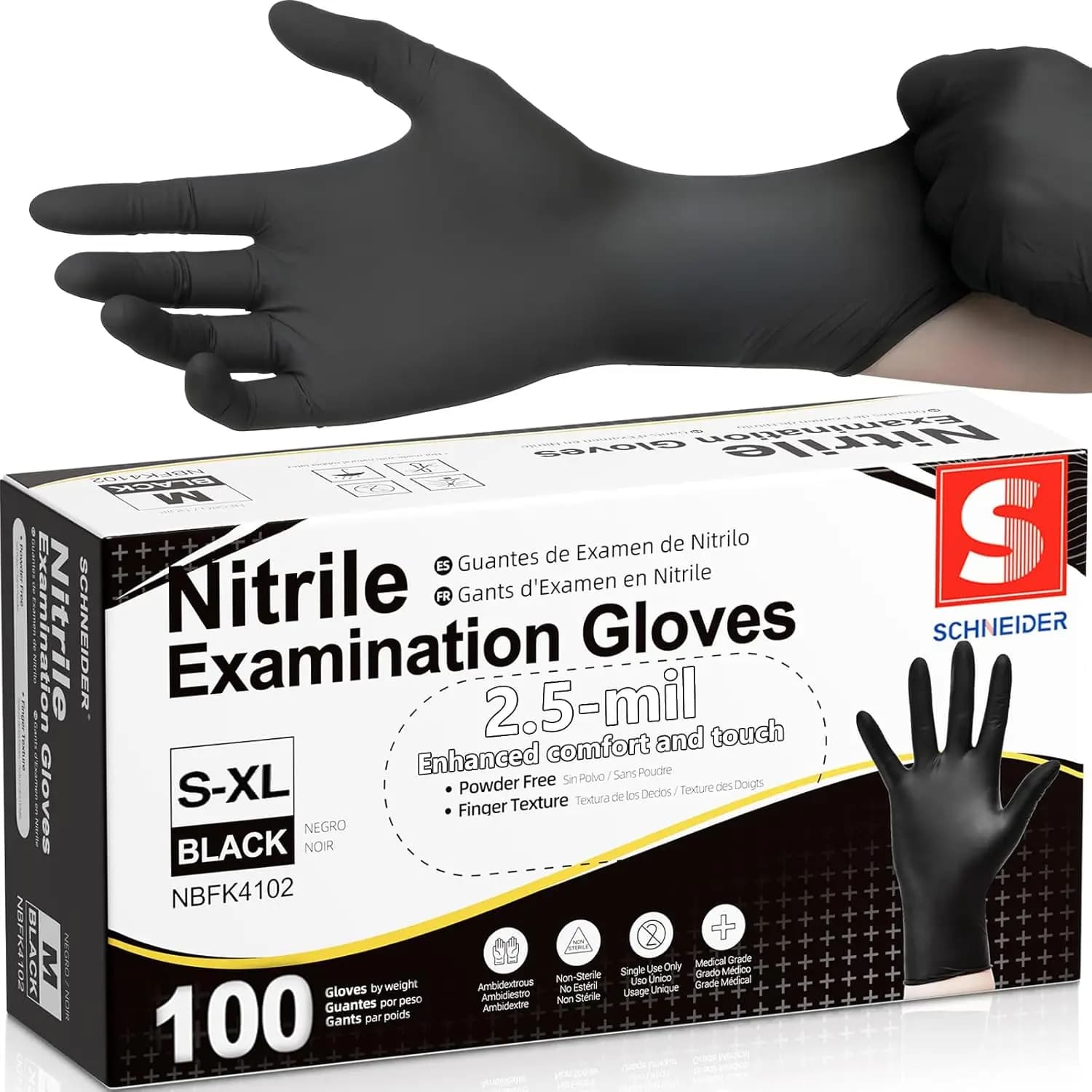 Guanti in Nitrile Neri, Senza Polvere, Monouso, Senza Lattice per Esami Medici, Preparazione Alimenti e Pulizie