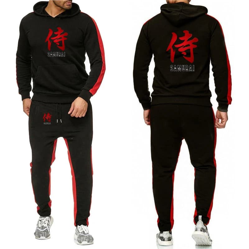 Samurai Character Men's solid-color two-piece pullover hoodie + pants set hoodies Bright colors Wearing comfortable clothes