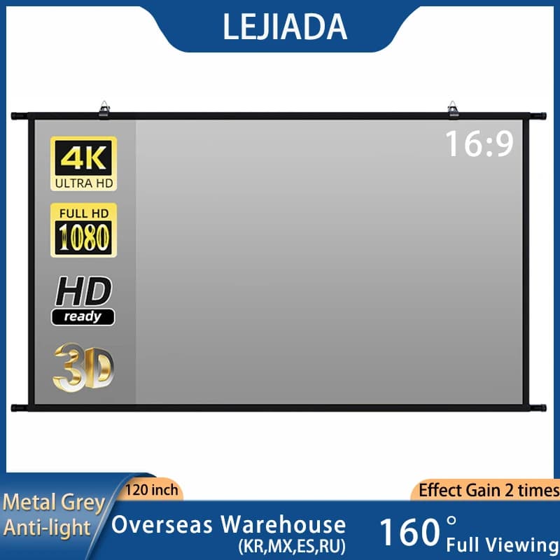 Schermo per proiettore LEJIADA Schermo per proiezione riflettente anti-luce grigio metallo da 120 pollici montato a parete per home theater all'aperto