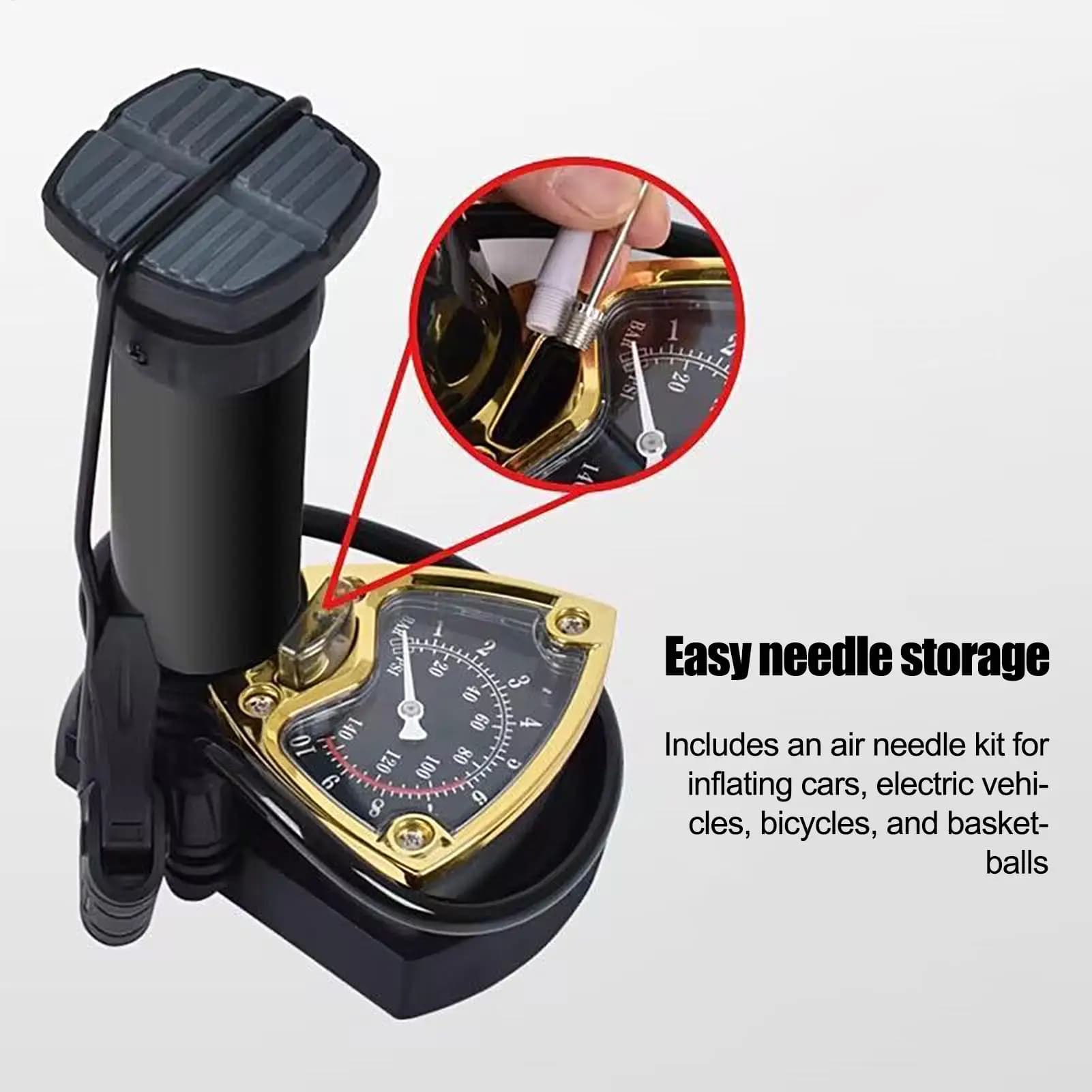 Bike Foot Pump Lightweight Car Foot Inflator With Pressure Gauge Portable Bike Tire Compressor For Sedan Motorcycle Pickup