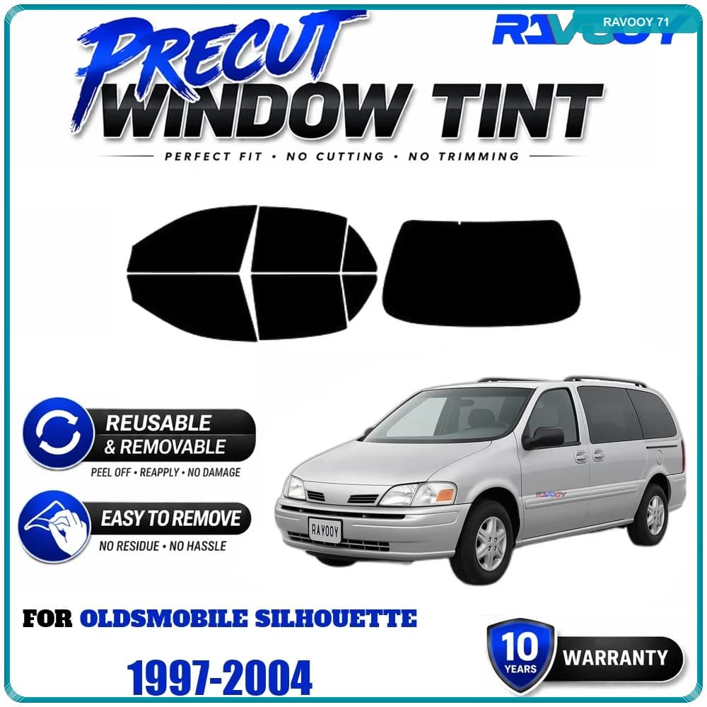 RAVOOY Precut Window Tint, Reusable Removable EPU Film, Custom Fit for Oldsmobile Silhouette 1997-2004, UV Heat Protection
