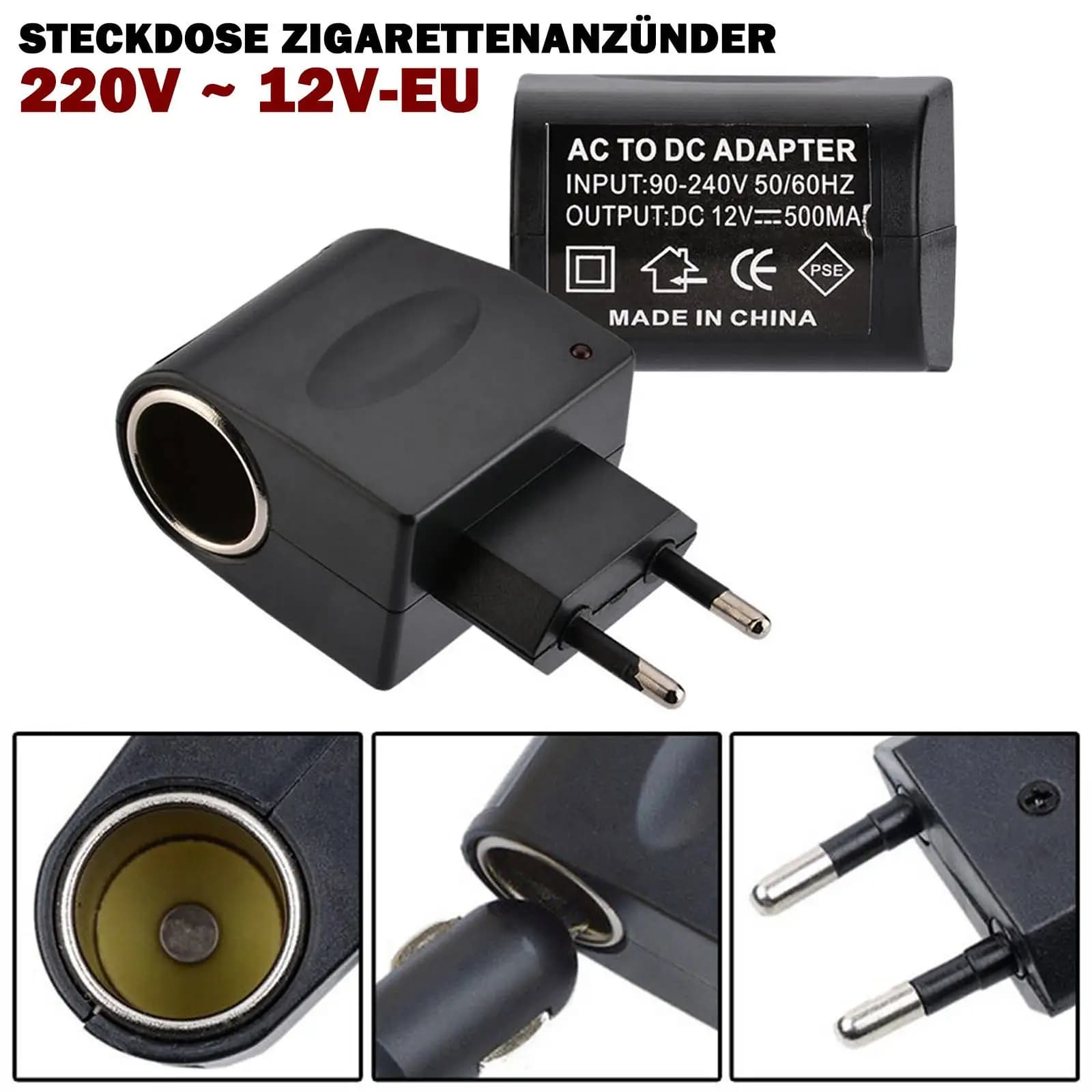 AC adapter with car socket Automatic pusher EU plug 220 V AC to 12 V DC Use for electronic devices for cars Use at home
