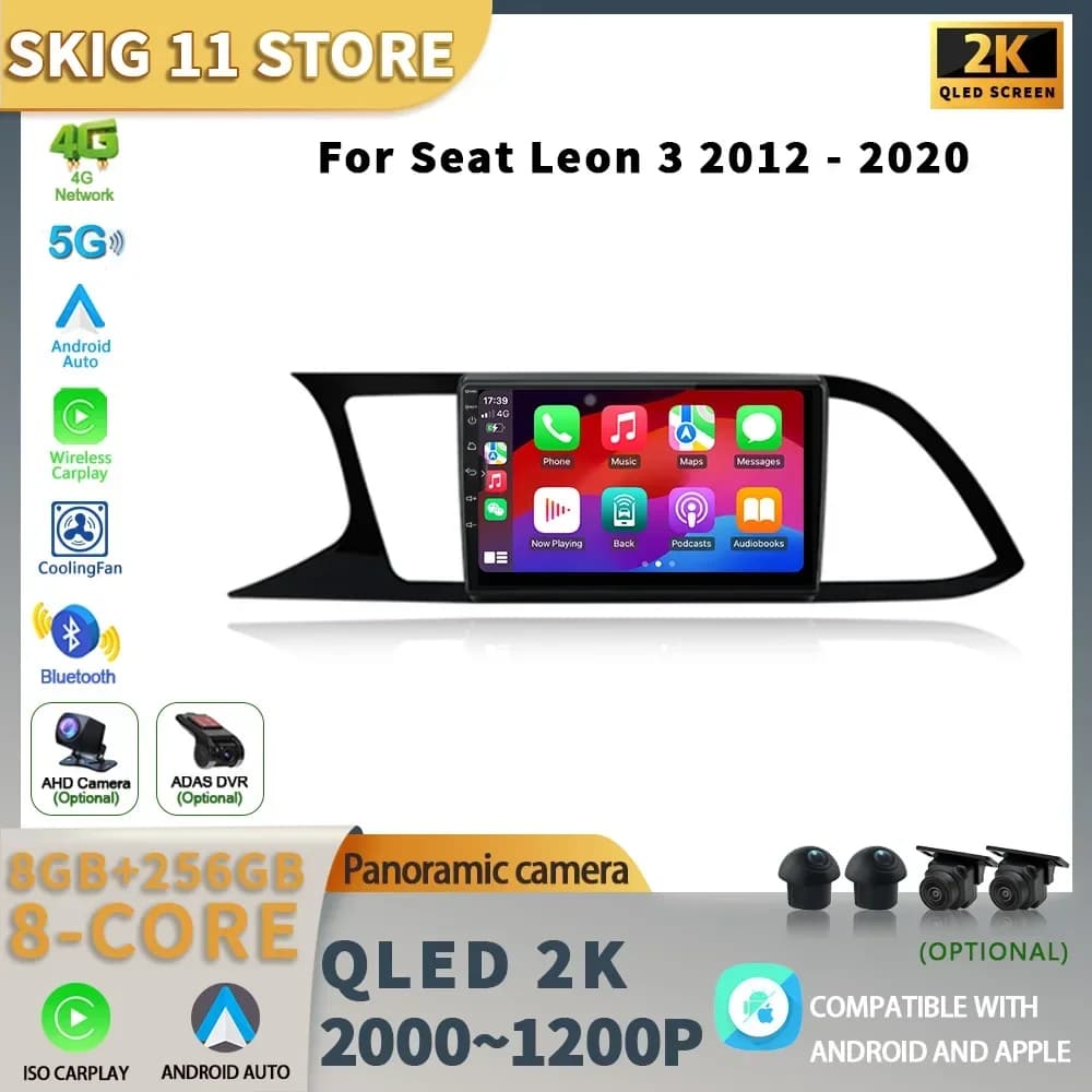 Android 14 Wireless CarPlay Auto Car Radio For Seat Leon 3 2012-2020 Multimedia 4G WIFI GPS Navigation 2 Din Screen Sctereo