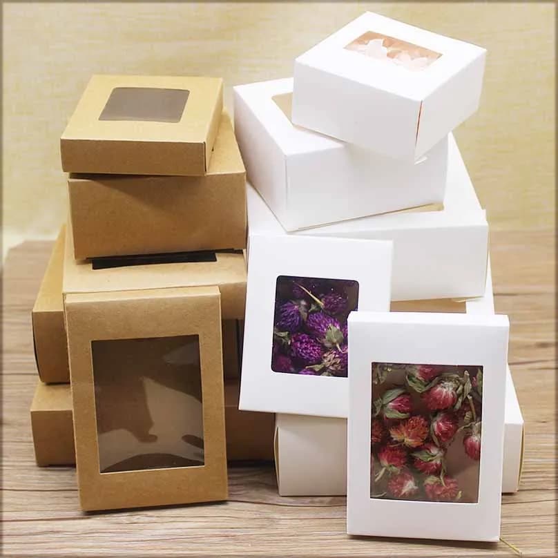 10 pezzi di scatola di carta kraft vintage fai-da-te con scatola regalo di carta per finestre, confezioni di torte, riunioni di famiglia di matrimoni, confezioni di muffin,