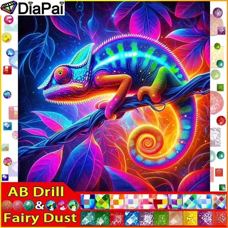 DIAPAI Fairy Dust AB 5D Diamond"Chameleon Animal"Diamond Embroidery Full Round/ Square Diy Diamond Painting Cross Stitch Home