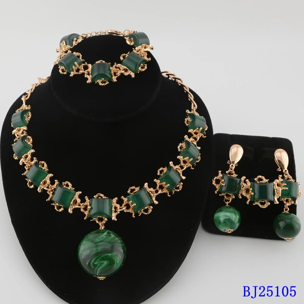 African Women Fashion Coral Beads Jewellery Set Luxury Dubai Style 18k Gold Plated 4pcs Necklace Earrings Ring Bracelet Party Gi