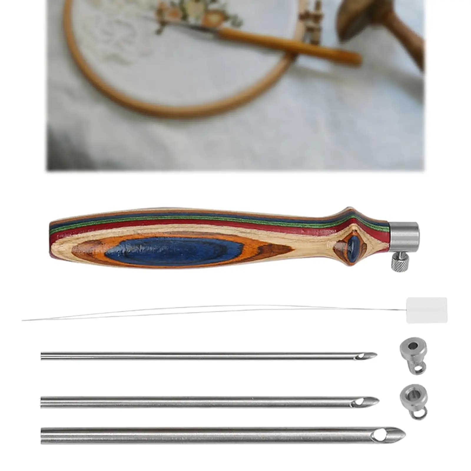 Punch Needle Tool Knitting Needle Easy to Thread Embroidery Punch Pen Sewing Accessories Wood Handle for 5mm 2.5mm 3.5mm Yarn
