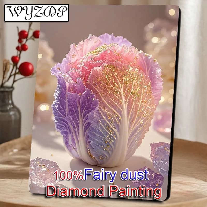 WYZDP 100% Fairy Dust Diamond Painting Crystal Cabbage Picture Square Diamond embroidery Crystal Diamond Art Full Crystal Decor