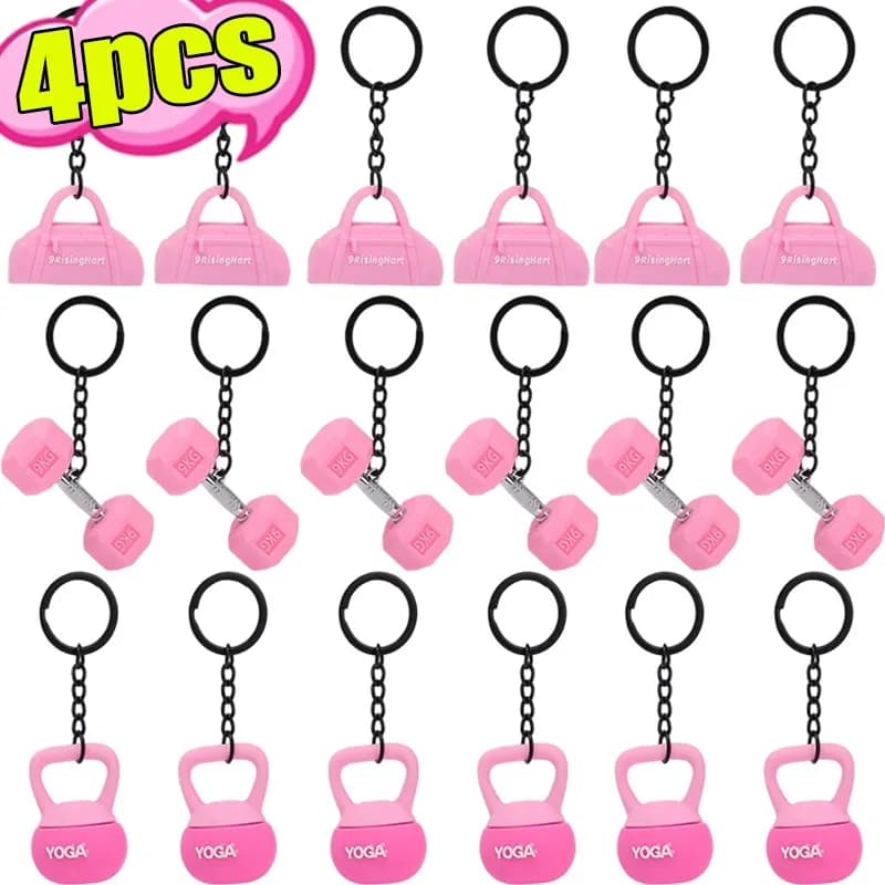 Fitness Keychain Soft Rubber Soft Pink Sports Keychain for Gym Bag Decoration Backpack Nice Kettlebell Handle Design Gift 4/1 Pieces