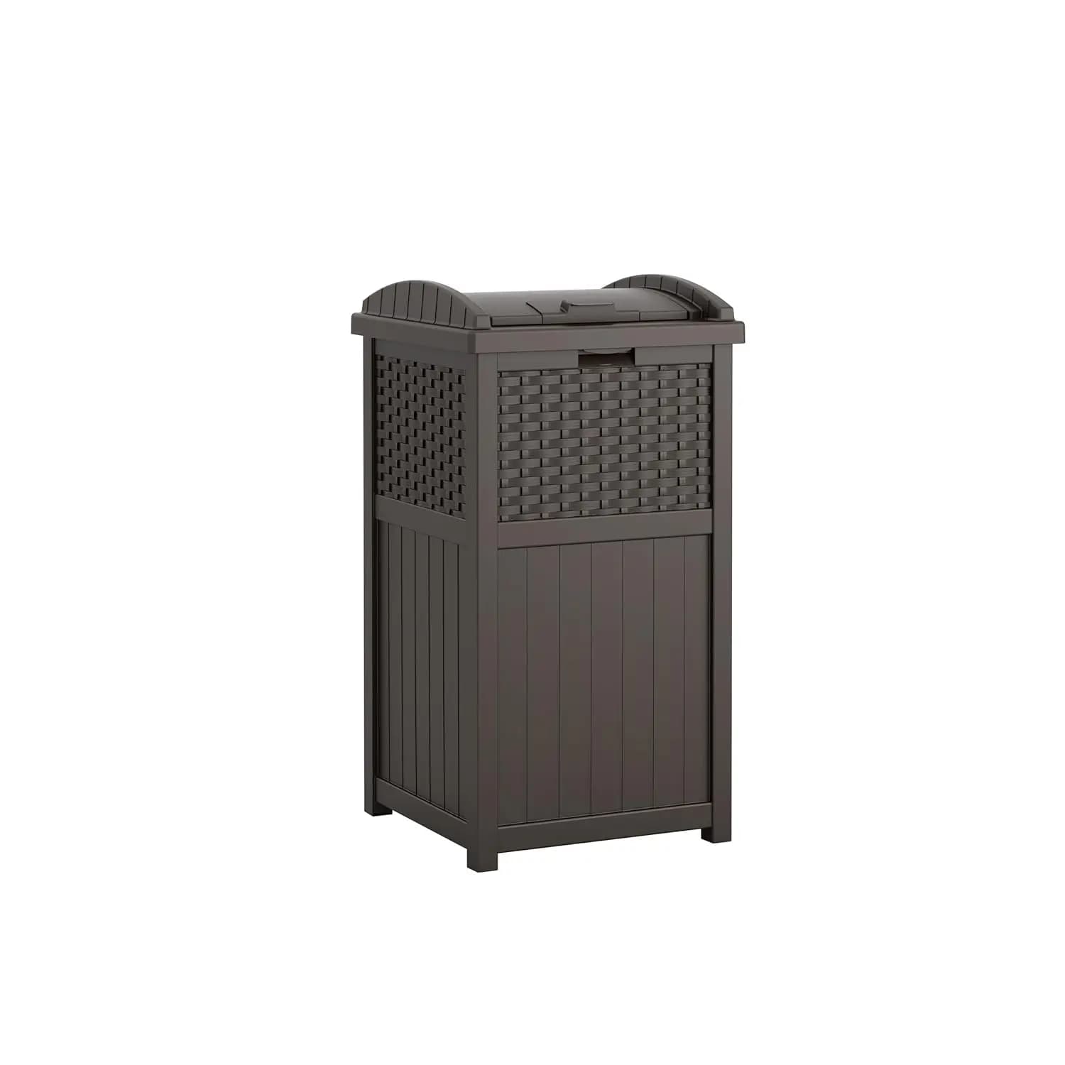 Pattumiera da esterno con coperchio per sacchetti da 30-33 galloni, design in vimini per giardino, garage, marrone
