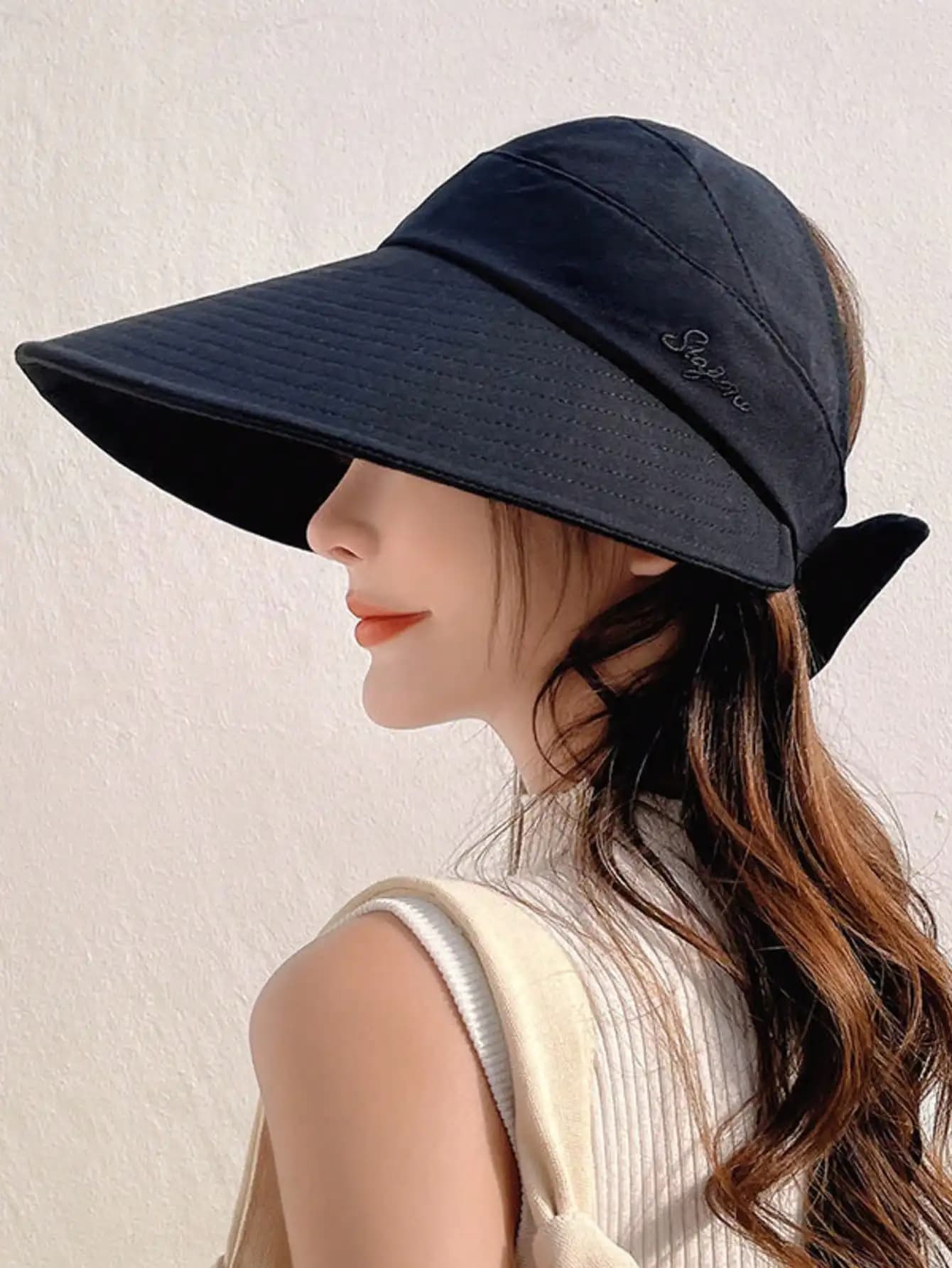 Women's Wide Brim Sun Hat, Breathable Sunshade Cap, Outdoor Cycling UV Protection Face Cover Design, Foldable Summer Sun Hat