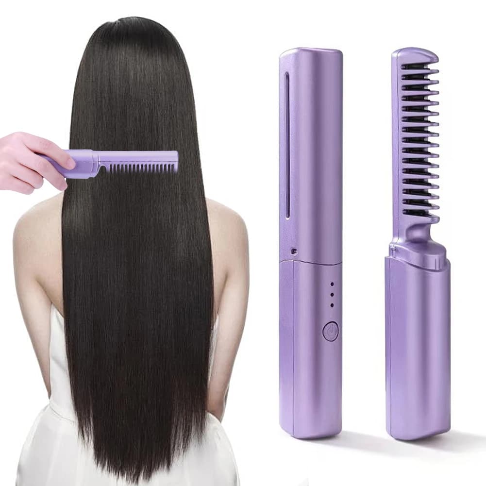 Piastra per capelli da viaggio senza fili Pettine caldo elettrico ricaricabile 3 impostazioni di temperatura Spazzola riscaldata leggera Strumenti per lo styling dei capelli