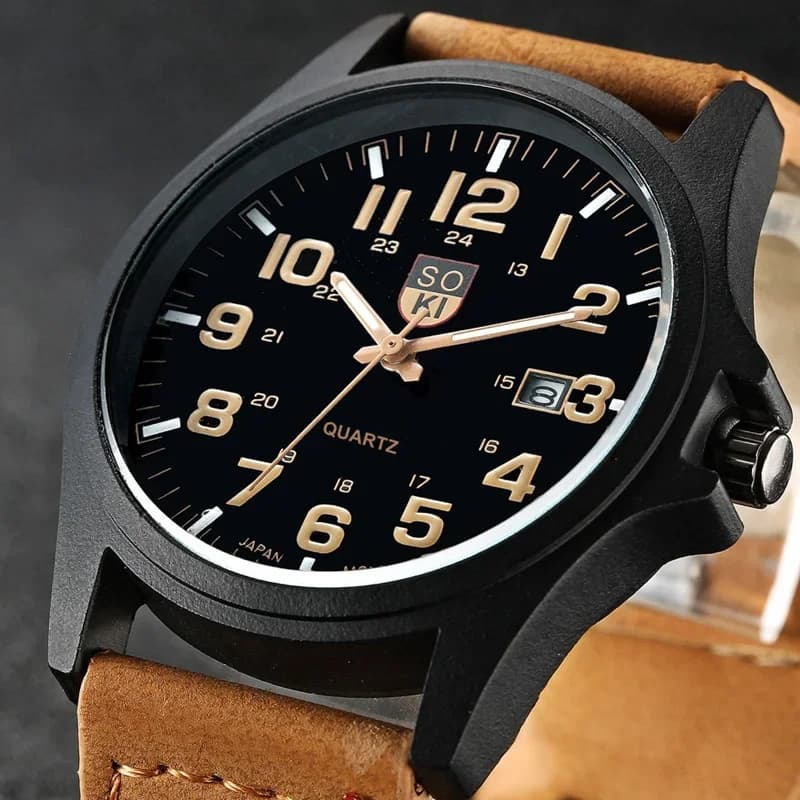 Orologio da Polso da Uomo Casual al Quarzo con Cinturino in Pelle, Orologio Maschile alla Moda con Calendario, per Esterni